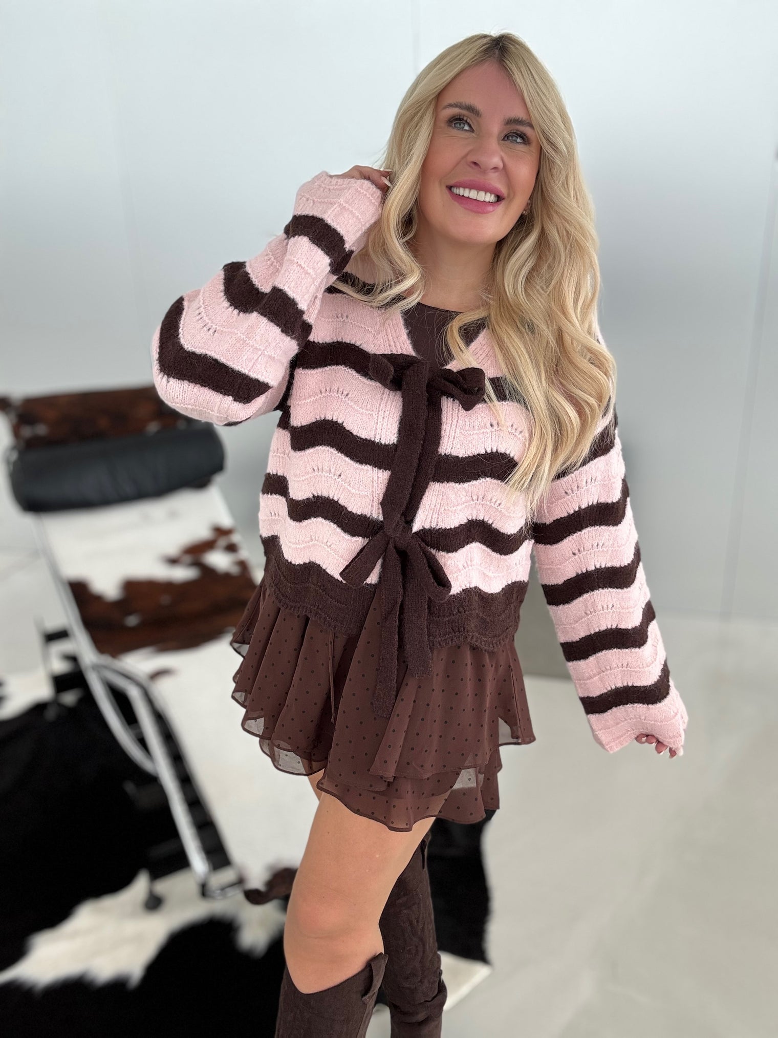 Cardigan COZY BOWS rose chocolate
