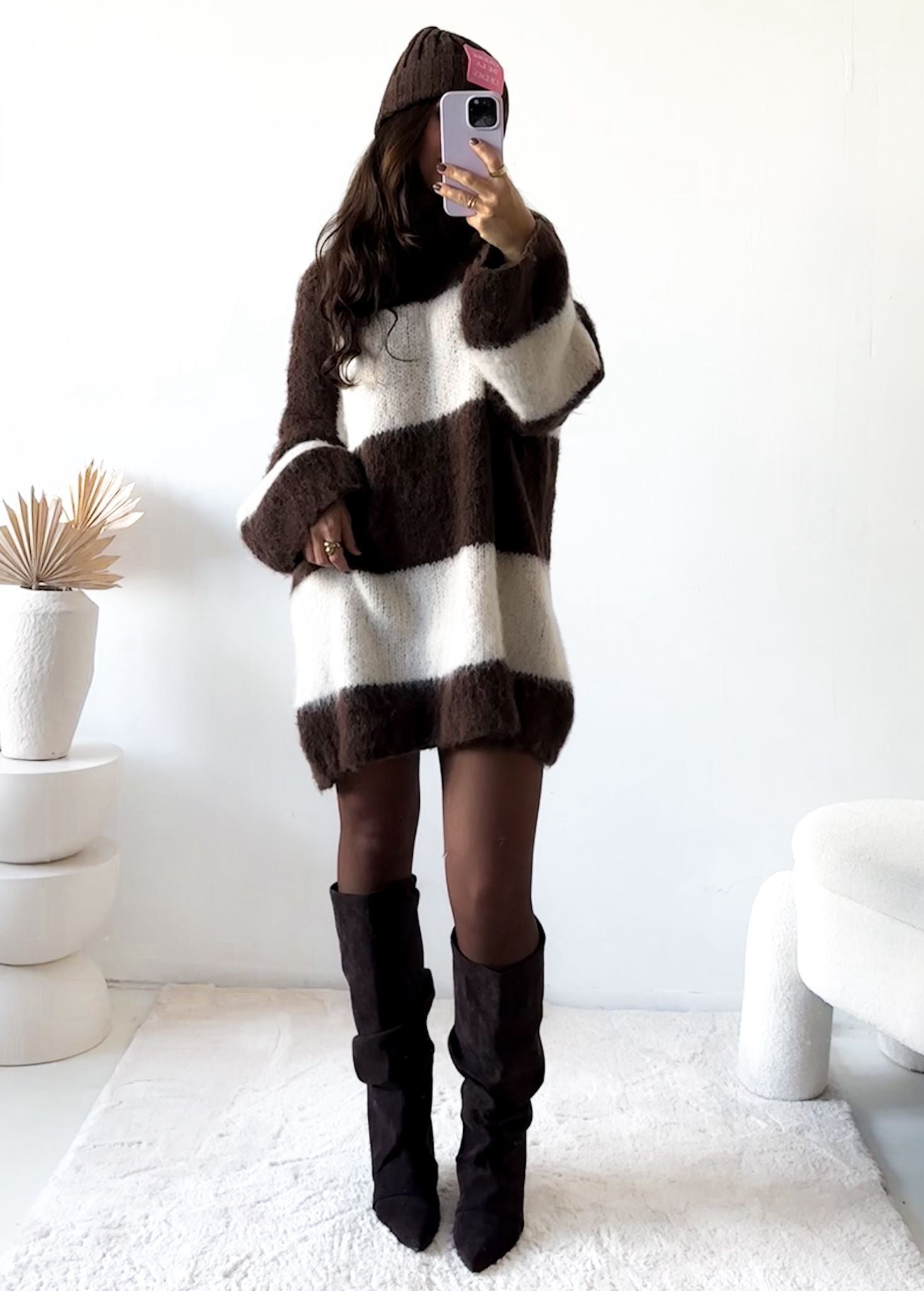 Strickkleid STRIPES Chokolate Creme super Cozy