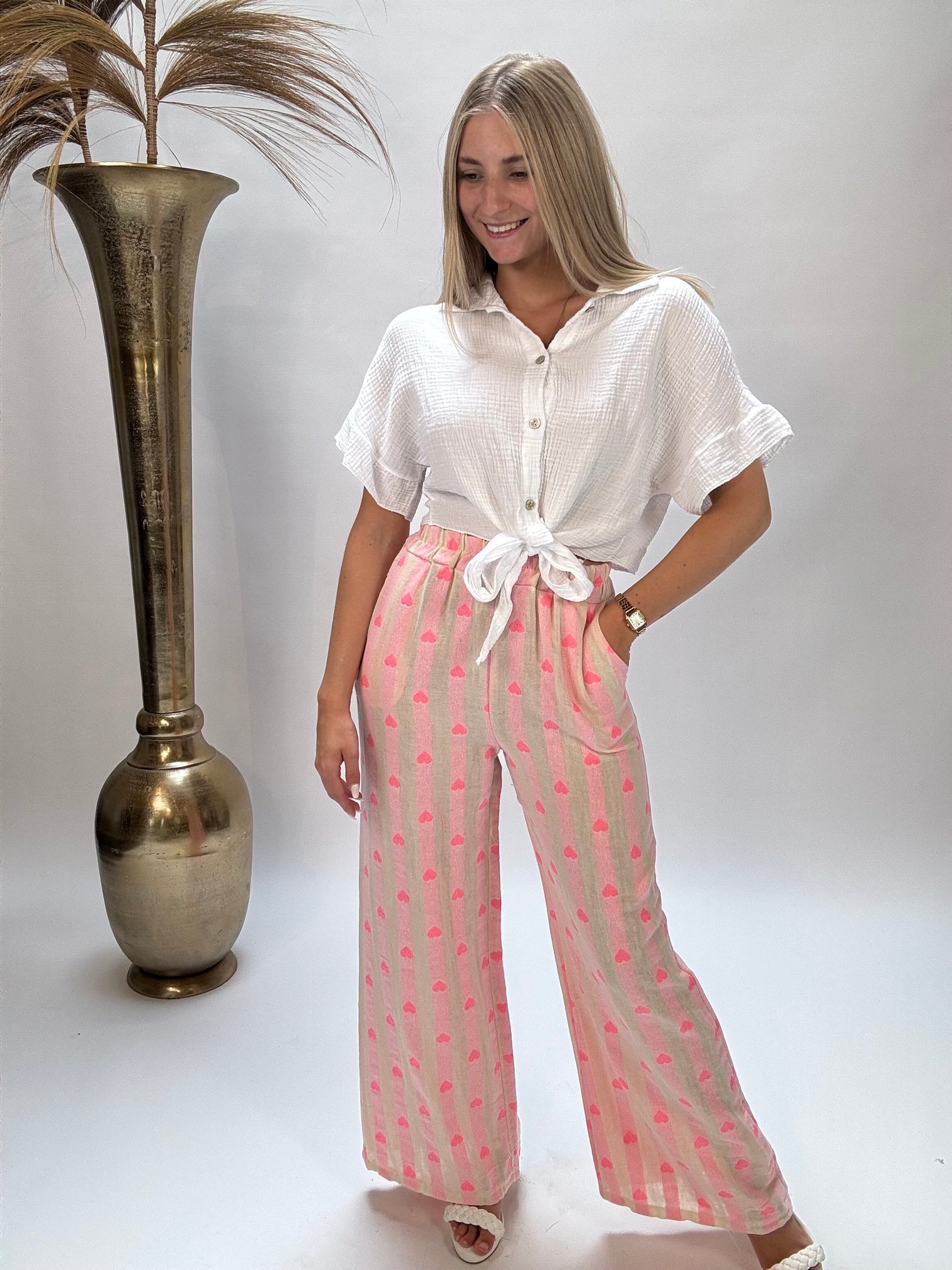 Leinenhose rose HEART ALARM pinke Herzen