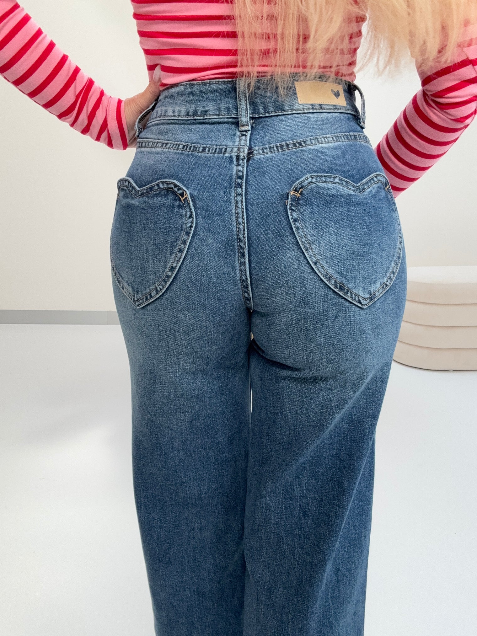 Stretch Jeans denim blue HEART LOVER mit Herztaschen