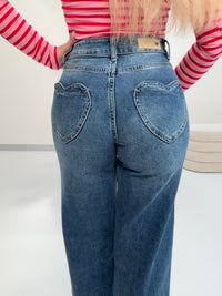 Stretch Jeans denim blue HEART LOVER mit Herztaschen