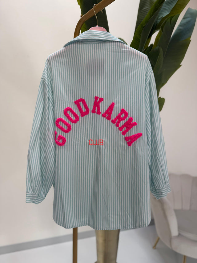 Bluse GOOD KARMA CLUB mint/weiß gestreift