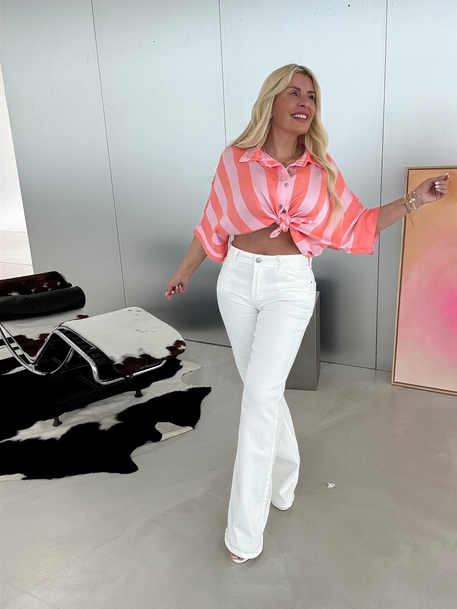 Silky Bluse rosa BLOCK STRIPES orange
