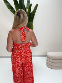 Neckholder Top mit Bindedetail creme LEO rot/orange