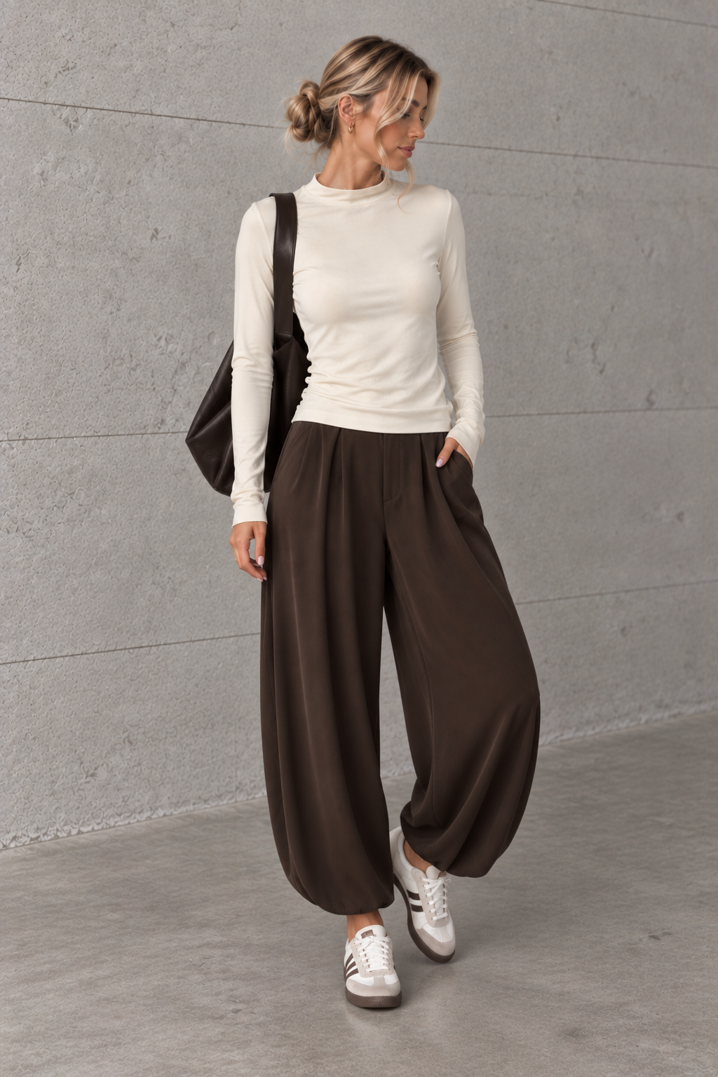 Turtle Neck Viskose Shirt weiß
