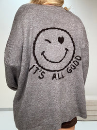 Oversize Strickpullover mit Smiley&Rückenprint taupe/dark chocolate