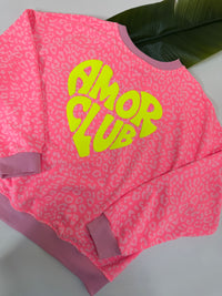 Sweater mit Rückenprint AMOR CLUB pink leo