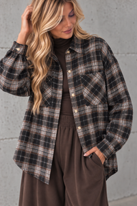 Weiches Oversize Flanellhemd kariert grau/schwarz