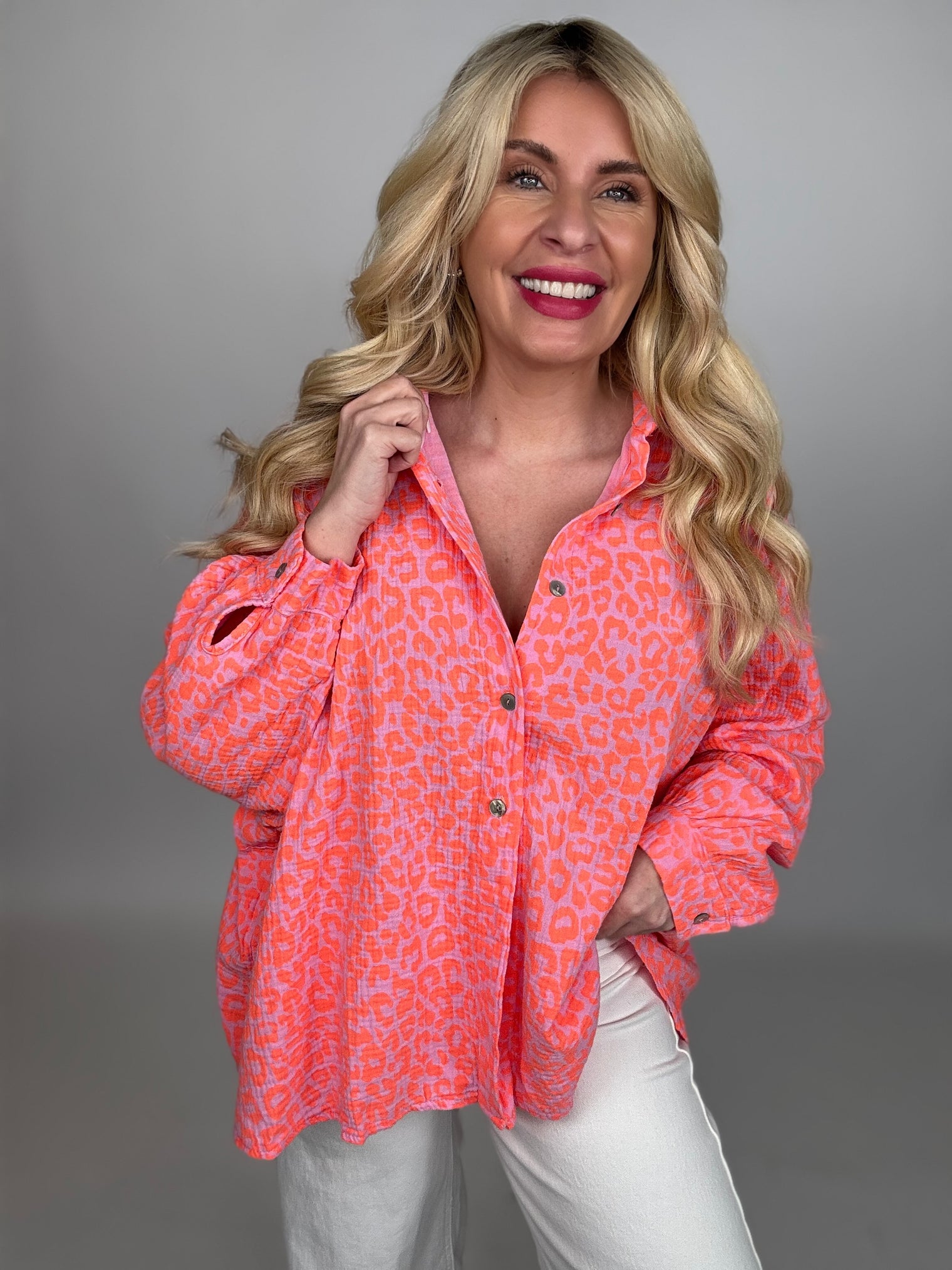Musselin Bluse rosa LEO LOVER hot orange