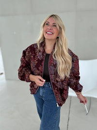 Bomberjacke ROMANTIC FLOWER GARDEN burgundy