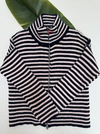 Zipper Strickjacke mit leicht ausgestelltem Ärmel navy/cremeweiß