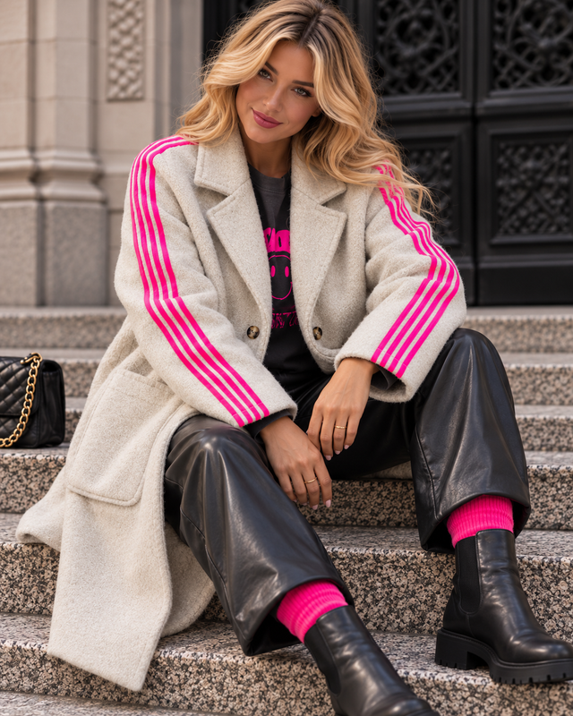 Mantel SPORTY COZYNESS creme/pink mit seitlichen Streifen