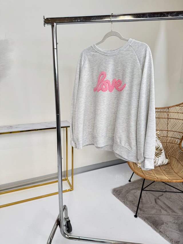 Sweater LOVE hellgrau/rosa