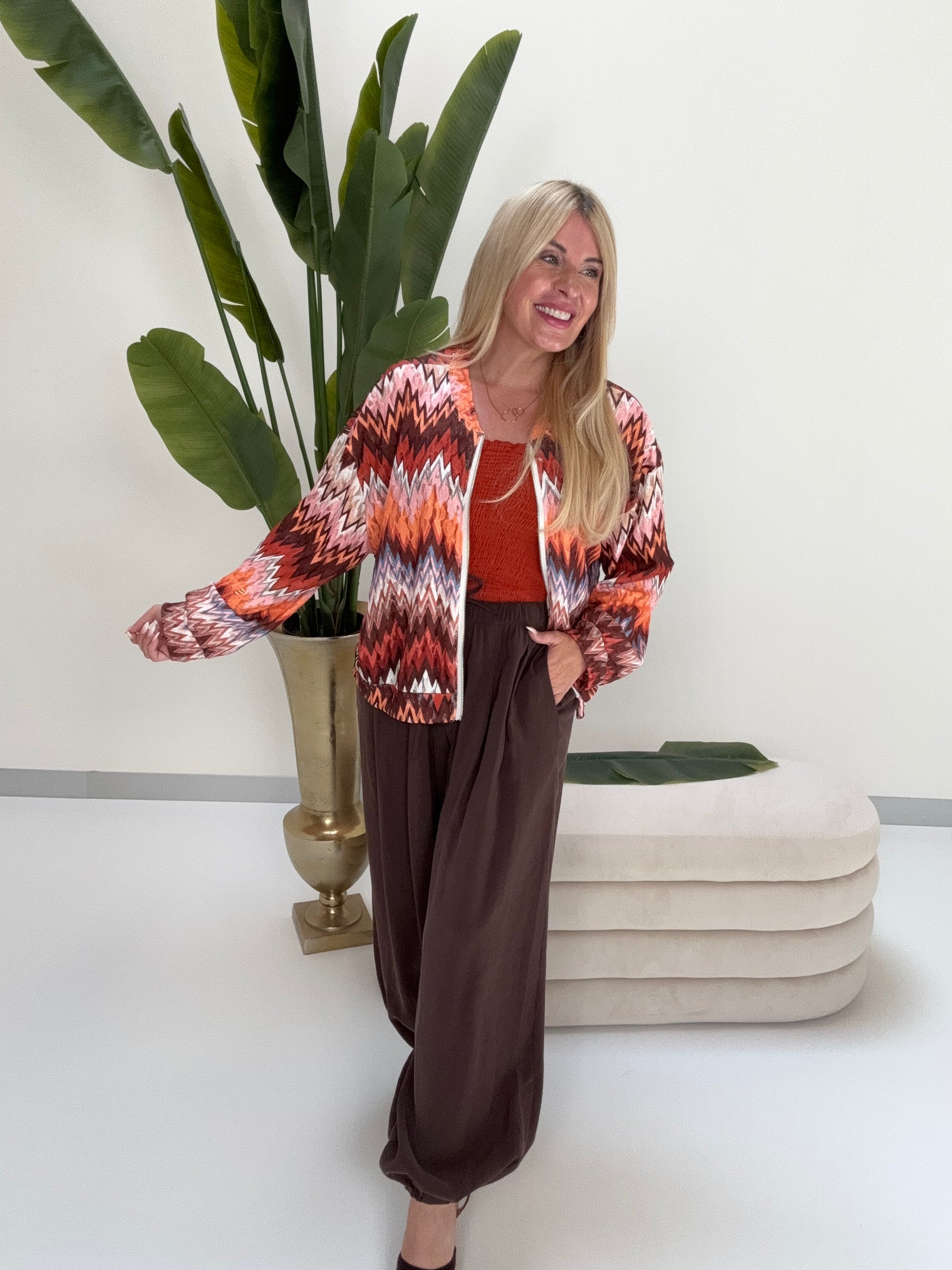 Blouson Spitzen Zipper Jacke chocolate/rost/orange/rosa/weiß