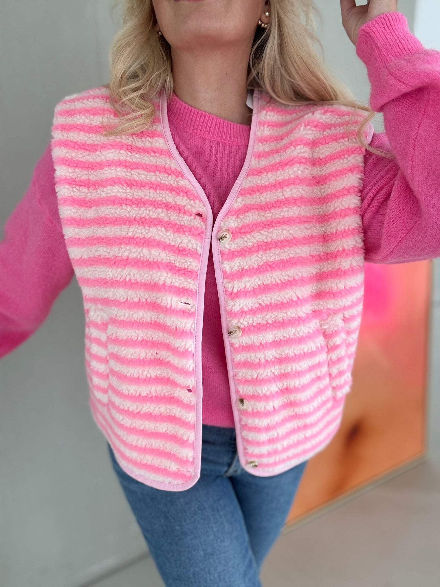 Teddyweste Stripes rosa Candy Pink