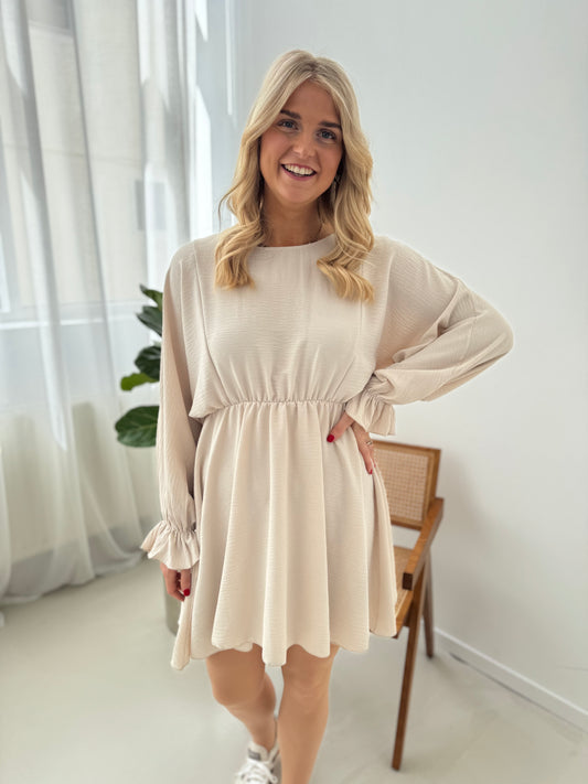 Kleid mit Gummizug beige