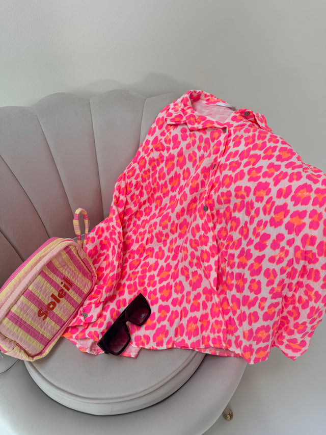 Musselin Bluse rosa LEO POWER hot pink&orange