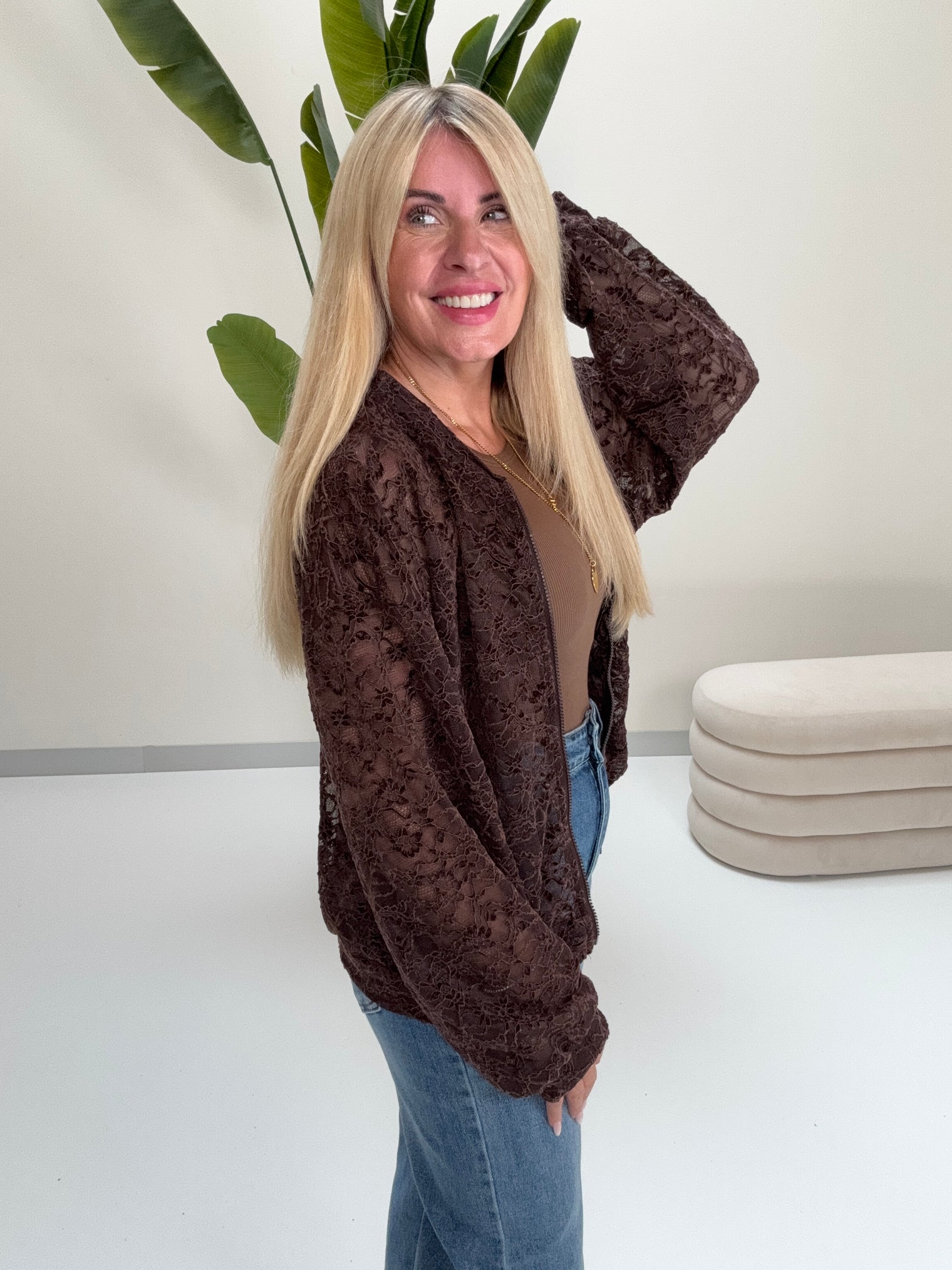 Blouson Spitzen Zipper Jacke LOME ME LACE chocolate
