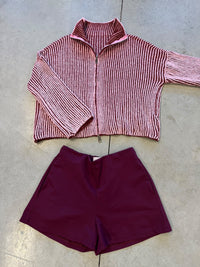 Strickjacke ZIPPER STRIPES burgundy/rosa