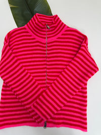 Zipper Strickjacke mit leicht ausgestelltem Ärmel pink/rot