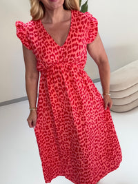 Signature Boho Musselin Kleid rot LEO POWER rosa/rot