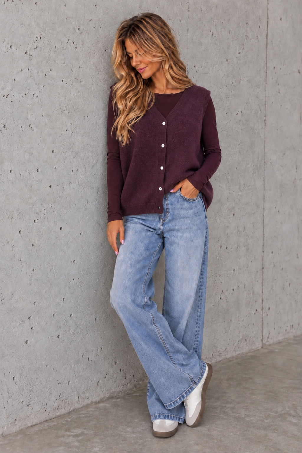 Alpaka Weste SCANDINAVIAN GIRL Oversize Pflaume