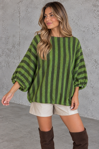 Oversize Strickpullover Stripes mit Alpakaanteil Olive/ Kaki