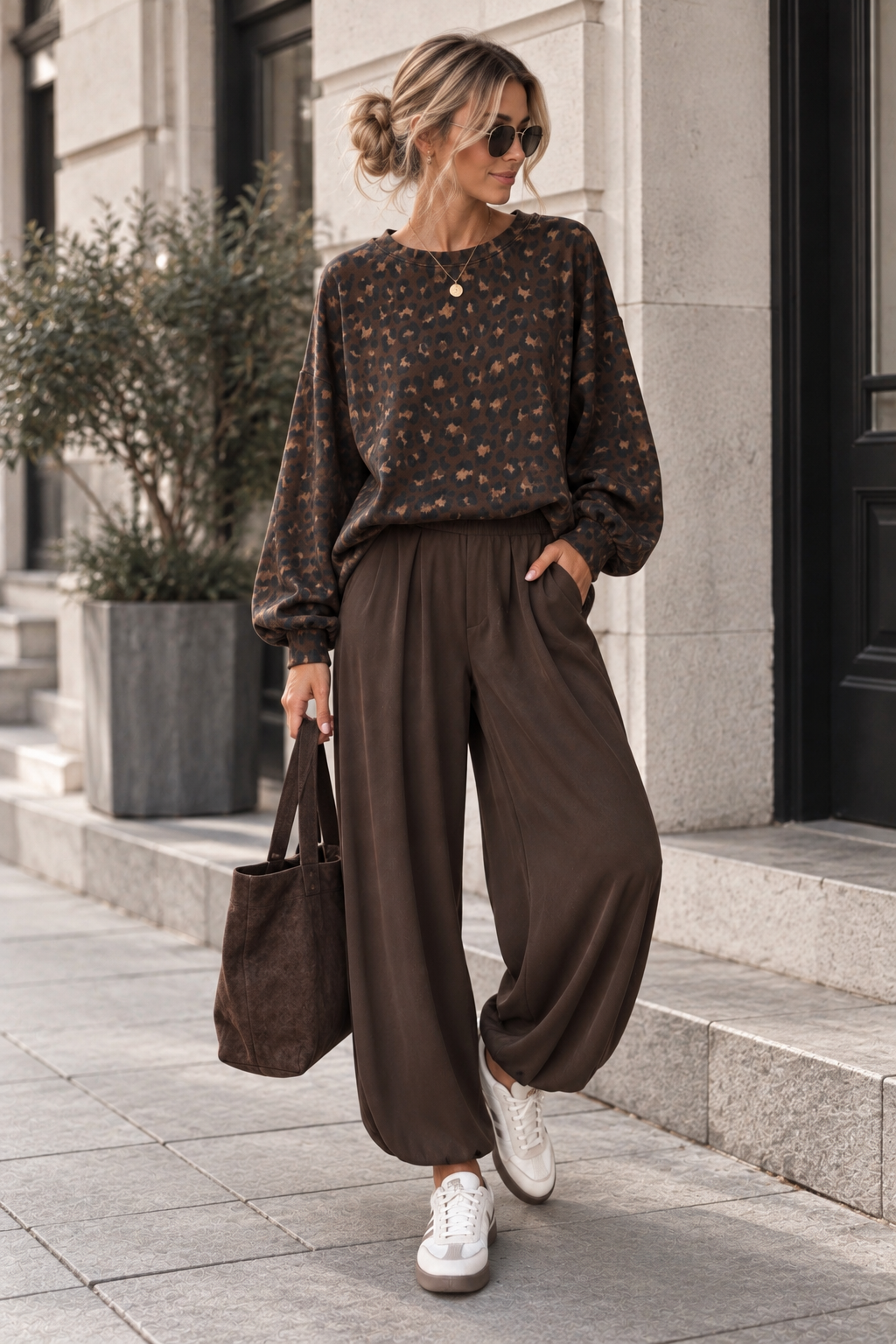 Butterstoff Pullover mit Gummizug unten LEO Schwarz Chokolate
