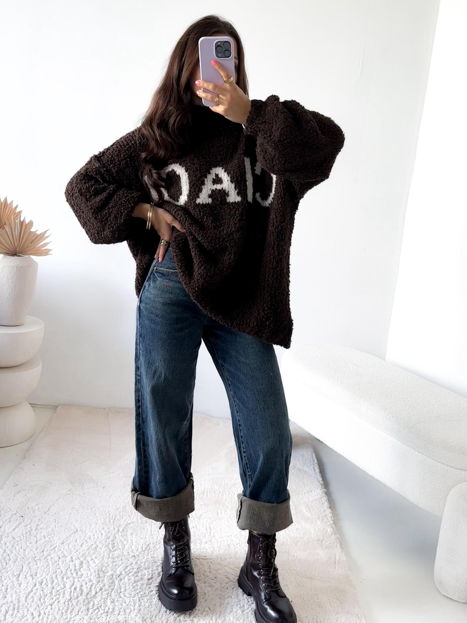 Pullover Bouclé Chokolate mit Creme