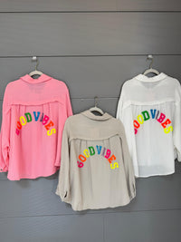 Musselin Bluse GOOD VIBES mit Rückenprint
