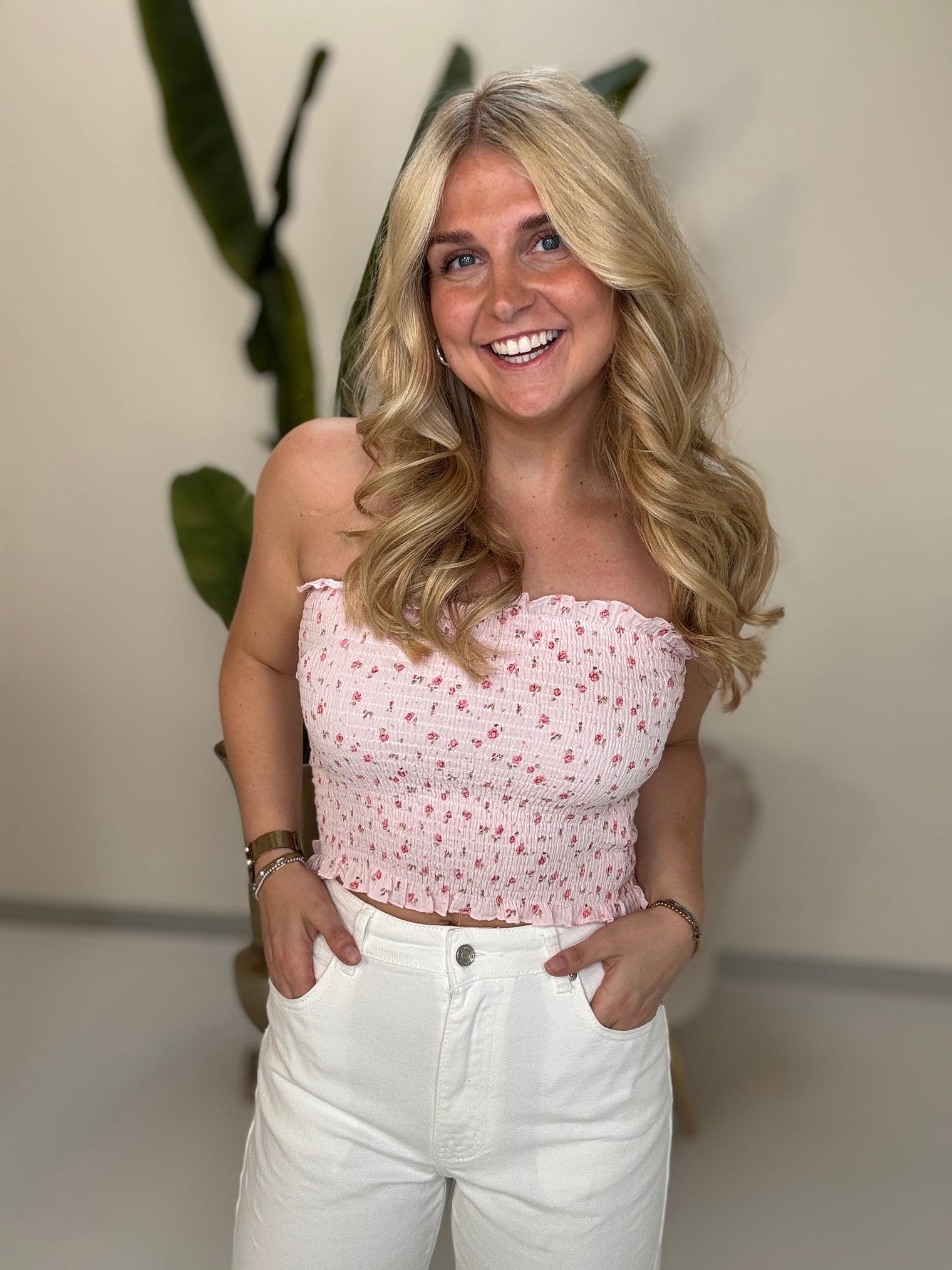 Musselin Stretch Bandeau Top FLOWER KISS rose/pink