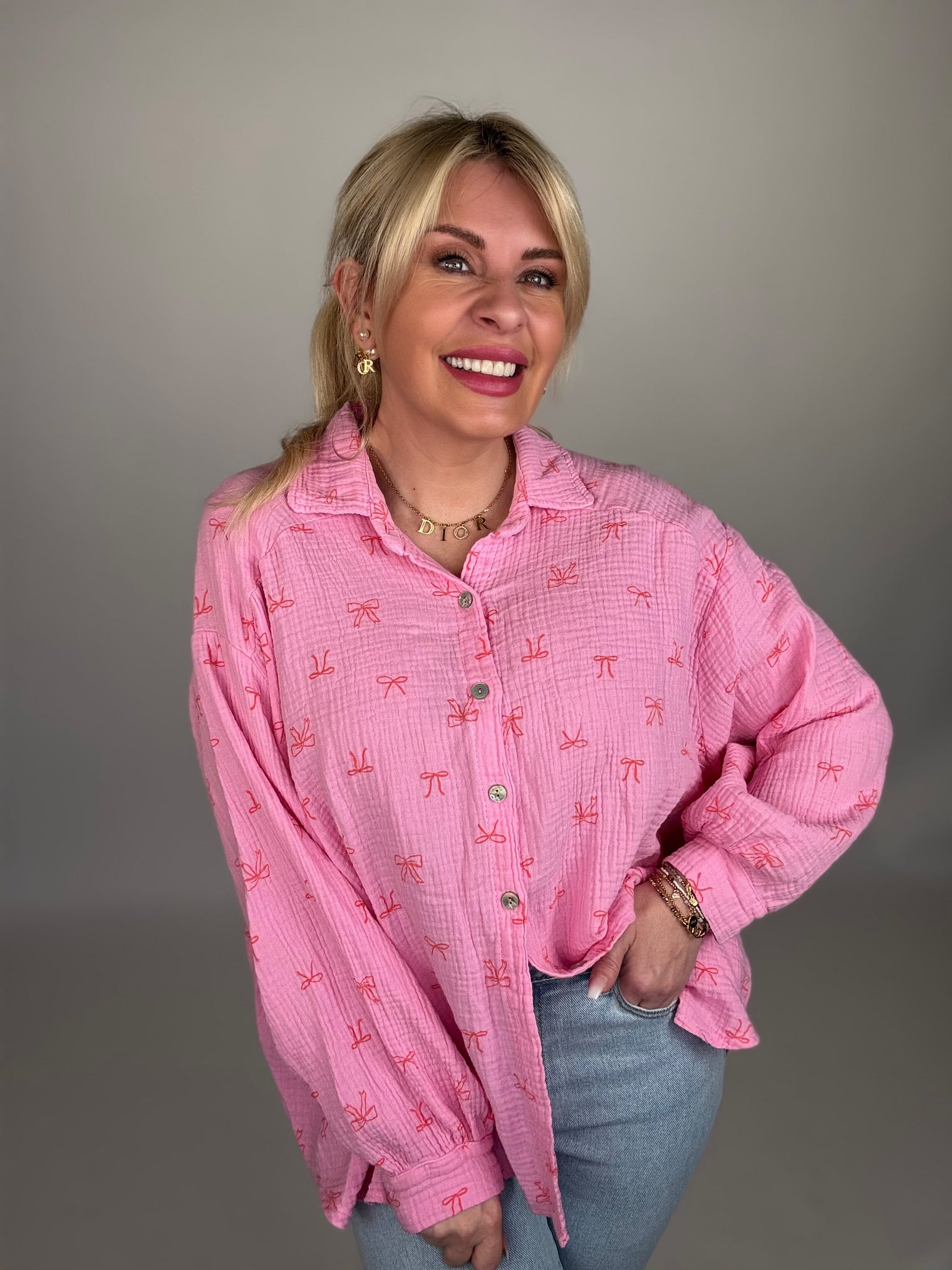 Musselin Bluse rosa LOVELY BOWS orange