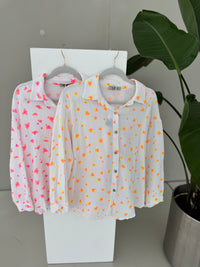 Musselin Bluse weiß LOVESTORY Herzen hot gelb & orange