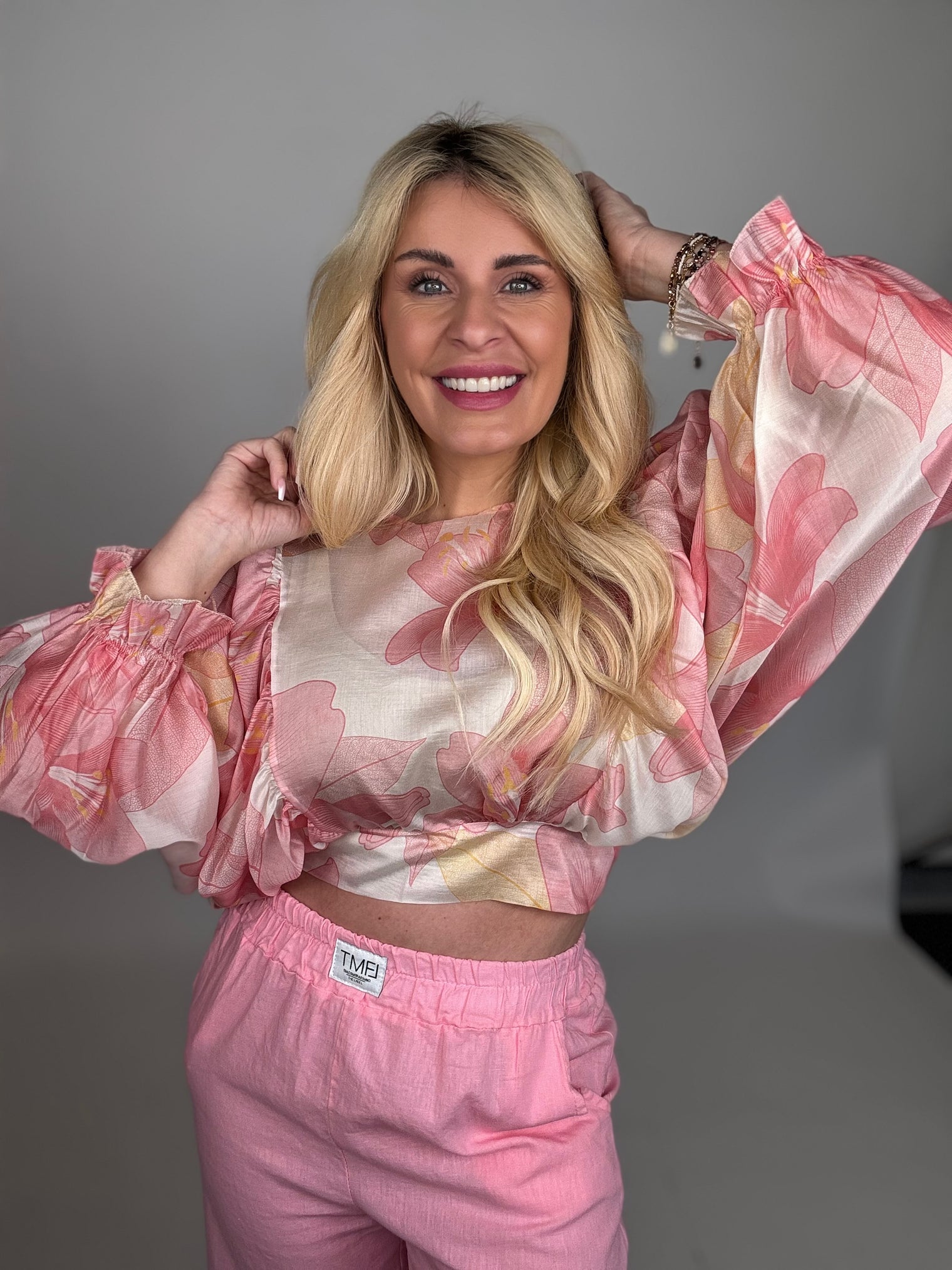 Cropped Bluse langarm ROYAL FLOWERS Rosa