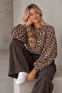 Butterstoff Pullover mit Gummizug unten camel/schwarz LEO