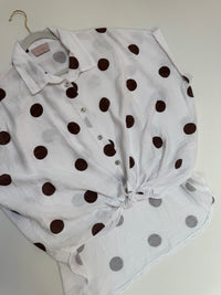 Leichte Sommer Bluse weiß BIG POLKA DOTS coffee