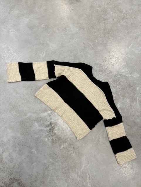Strickjacke BLOCK STRIPES mit Knopfleiste schwarz/creme