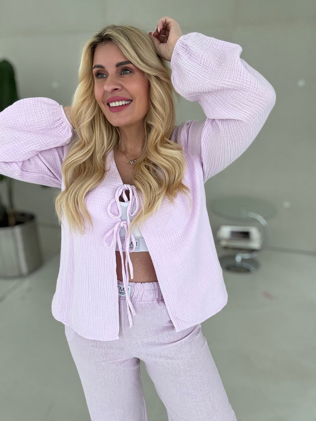 Musselin Bluse FLIEDER mit Schleifchen