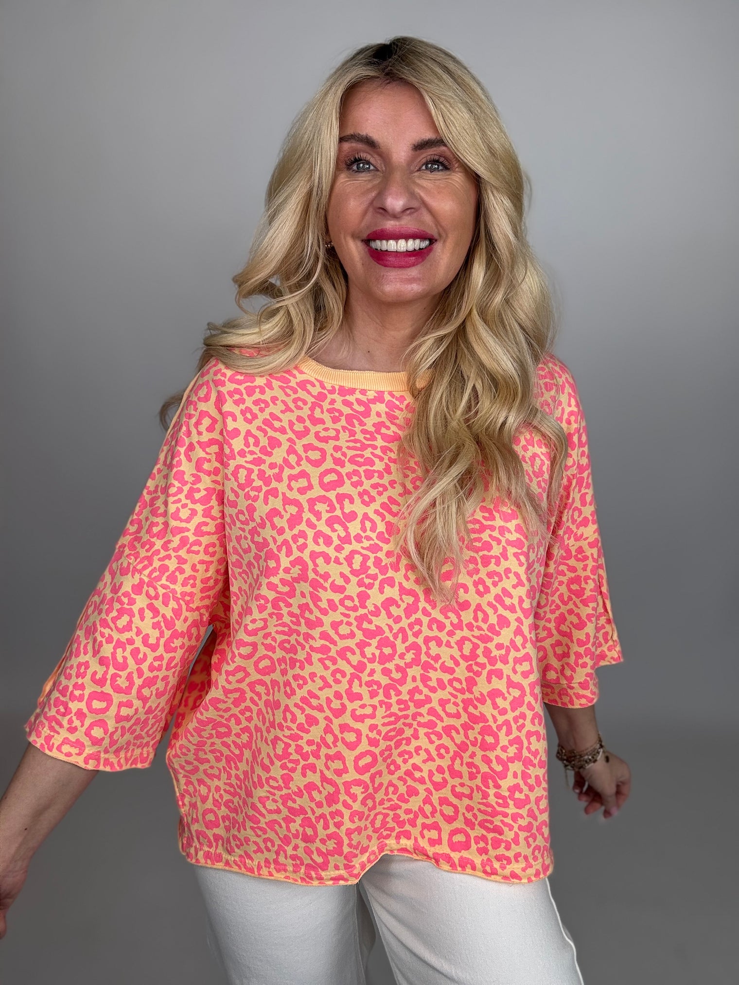 Sweater Shirt gelb LEO LOVER hot pink