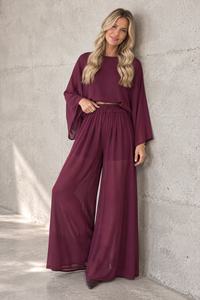 Luftige Hose mit transparentem Bein Burgundy