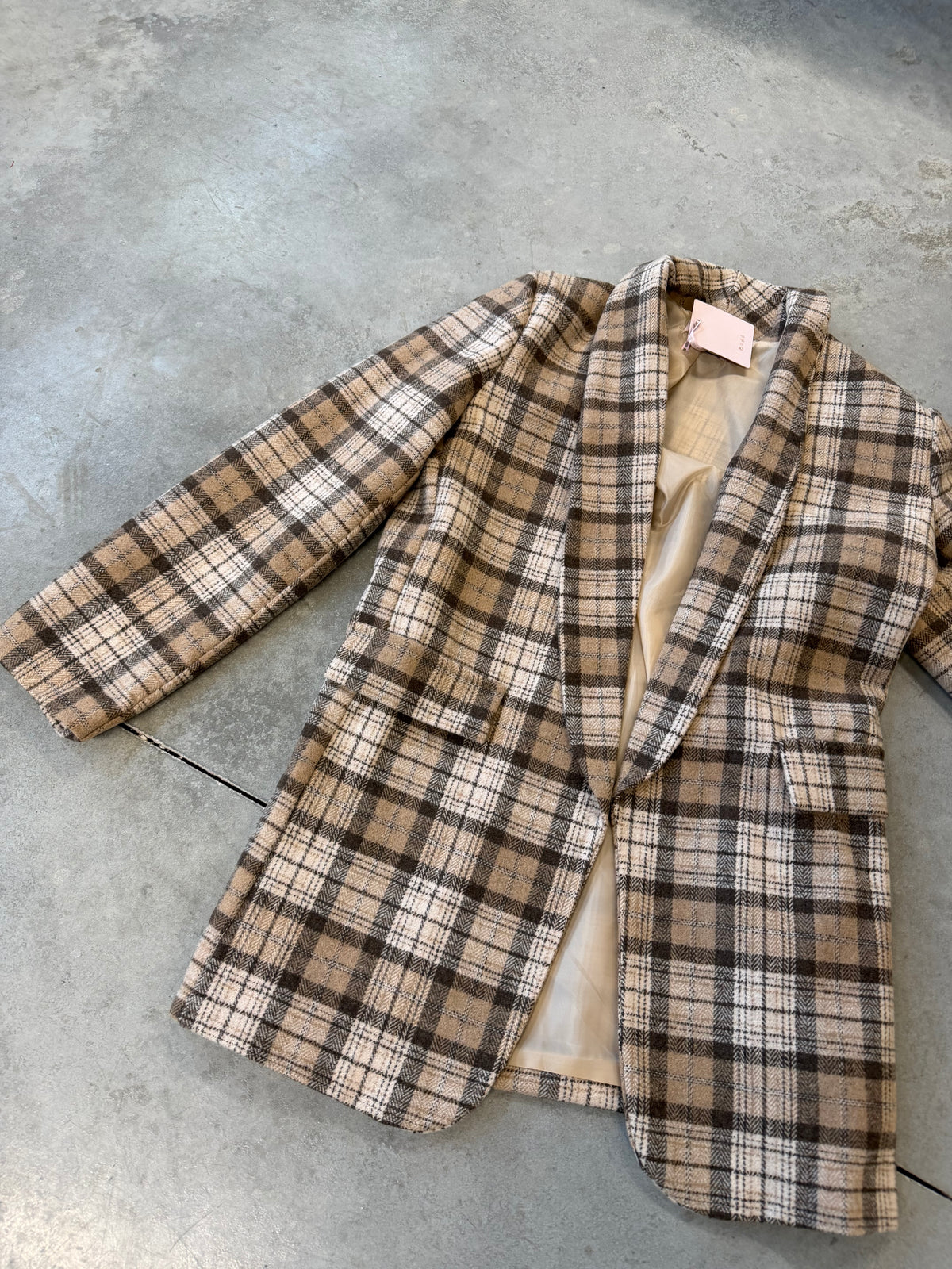 Karierter Long Blazer/ Kurz Mantel in Beige