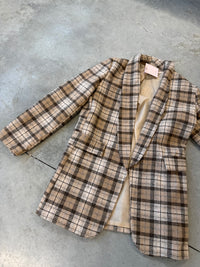 Karierter Long Blazer/ Kurz Mantel in Beige