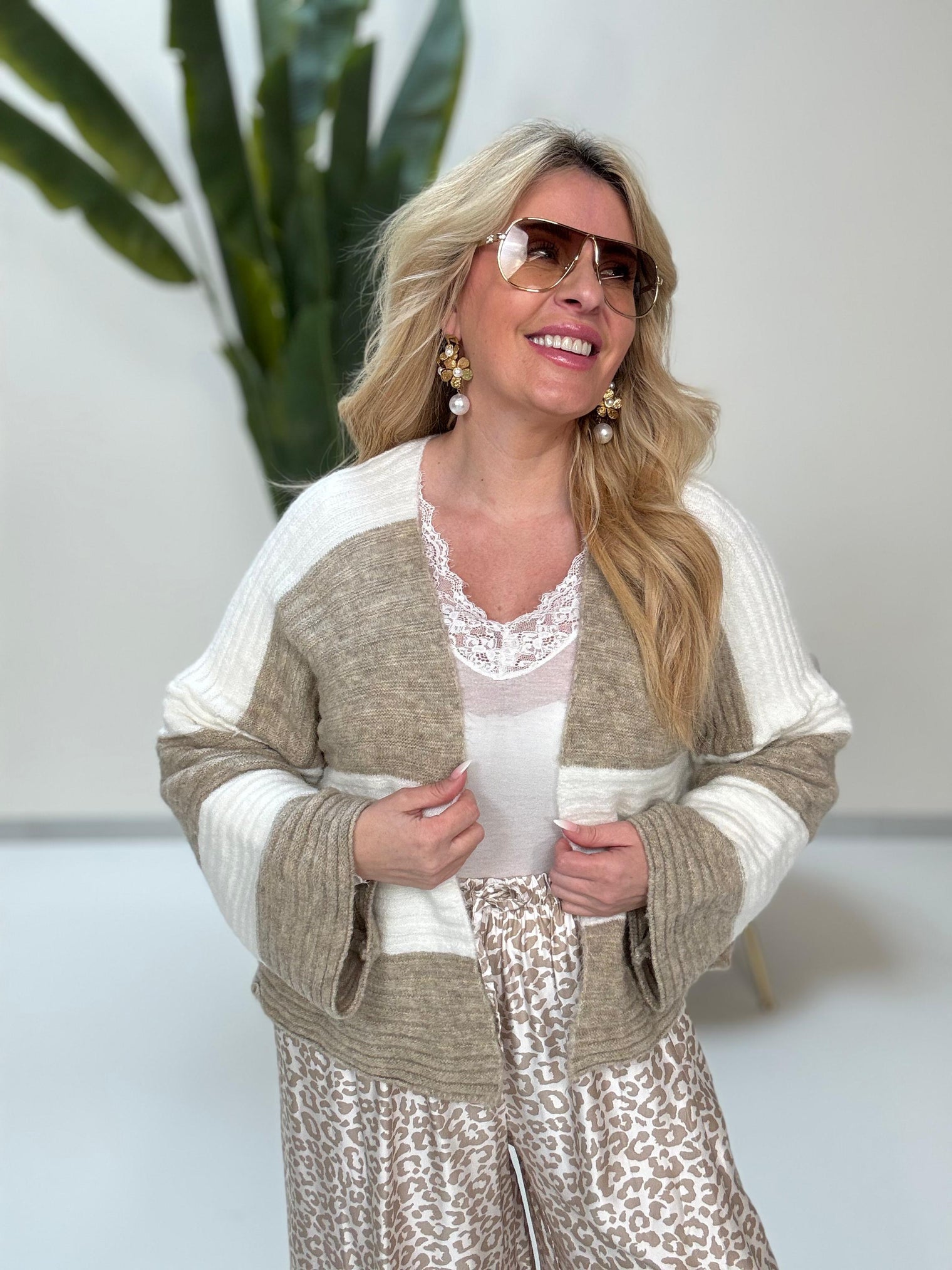 Cardigan BIG BLOCK STRIPES weiß/beige