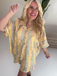 Sommer Bluse kurzarm SUMMER HOT flieder/mint/gelb