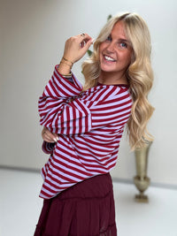 Longsleeve mit leicht ausgestelltem Ärmel STRIPES burgundy/hellblau