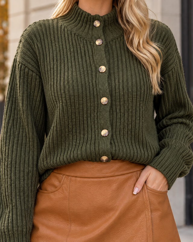 Strickjacke mit Knopfleiste khaki