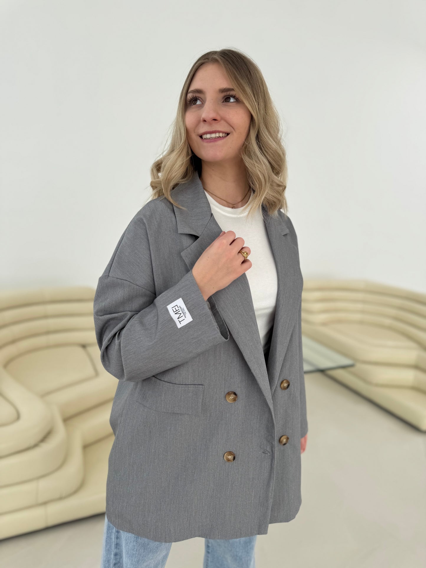 Signature Blazer mit Patch grau