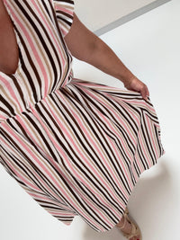 Signature Musselin Kleid weiß SMALL STRIPES braun/beige/rosa