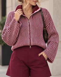 Strickjacke ZIPPER STRIPES burgundy/rosa