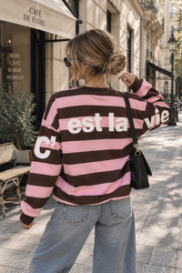 Sweater mit Rückenprint C'EST LA VIE rosa/braun